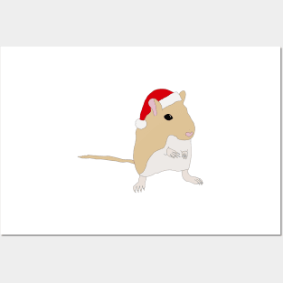 Cute golden Gerbil in a Santa hat Posters and Art